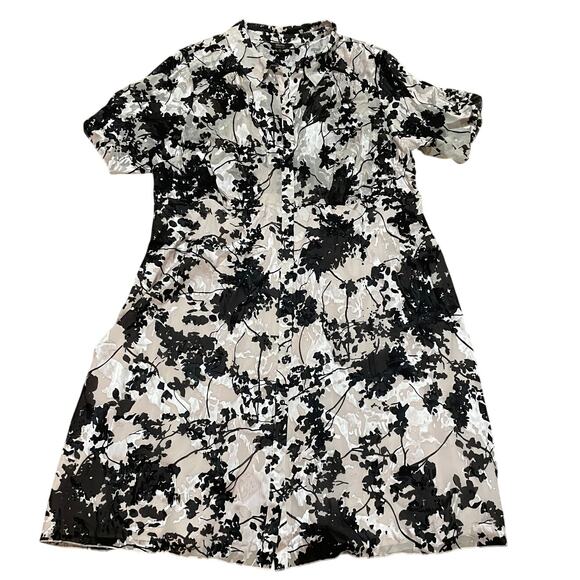 Maree Pour Toi Sheer Pink Black White Floral Burnout Collared Shirt Dress Sz 26 - Picture 1 of 5